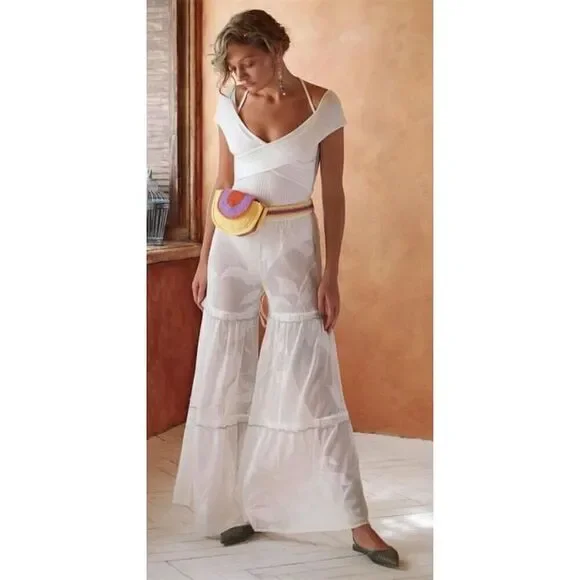 Les Friday Women's White Beach Pants Wide Leg Size S Resort Wear Knit wear NWT - Picture 4 of 15